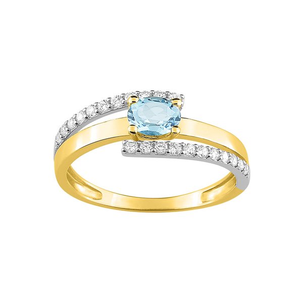 Bague topaze bleue traitée oxyde(s) de zirconium Or Jaune 750 rhodiée