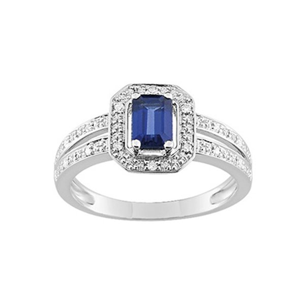 Bague saphir 0.70c diamant 0.046ct Or Blanc 750