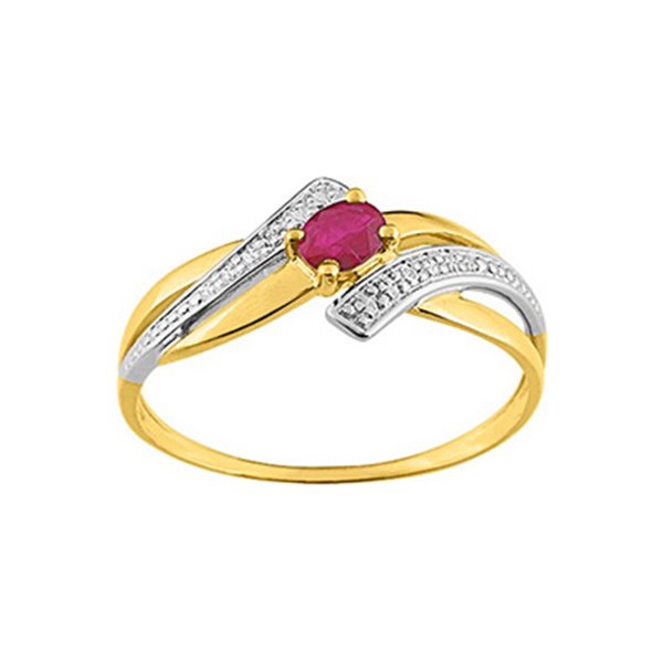 Bague rubis diamant 0.008 Or 750 bicolore.