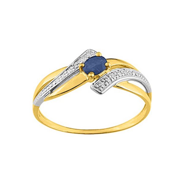 Bague saphir diamant 0.01ct Or Jaune 750 rhodiée