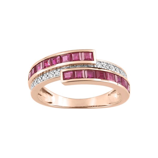 Bague rubis diamant 0.06ct Or Rose 750 rhodiée