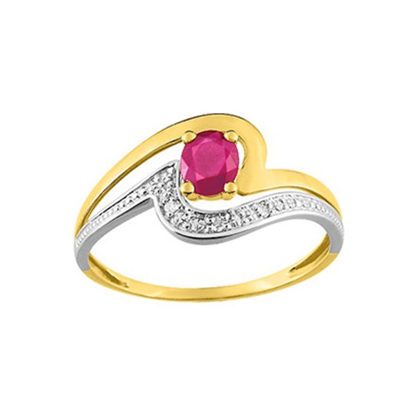 Bague rubis 0.47+ diamant 0.015 bicolore Or 750