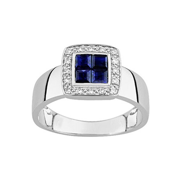 Bague saphir 0.70 diamant 0.08 Or Blanc 750