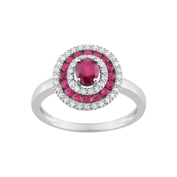 Bague rubis + diamant 0.132ct Or Blanc 750