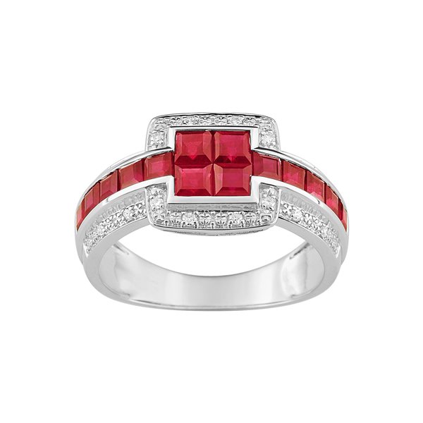 Bague rubis 1.94+ diamant 0.072 Or Blanc 750