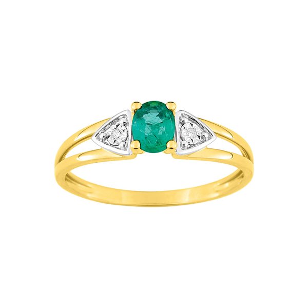 Bague émeraude diamant 0.01ct Or Jaune 750 rhodiée