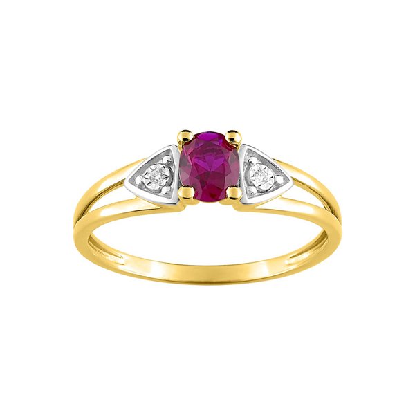 Bague rubis diamant 0.01ct Or Jaune 750 rhodiée