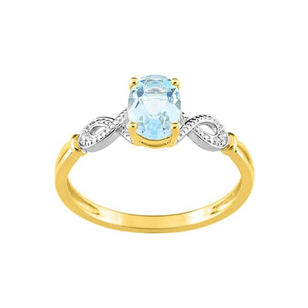 Bague topaze bleue traitée diamant Or Jaune 750 rhodiée