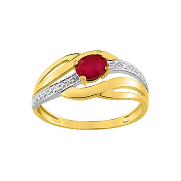 Bague rubis trilogie diamant 0.008ct Or Jaune 375 rhodiée