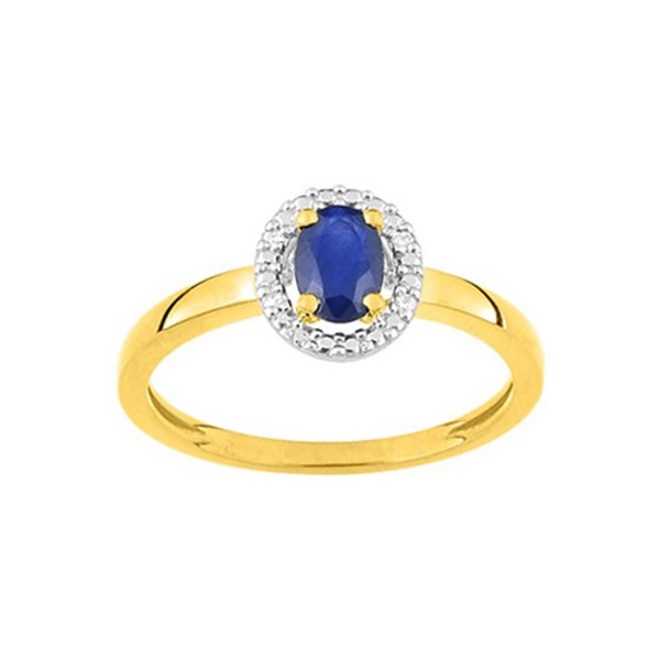 Bague saphir trilogie diamant 0.016 Or Jaune 375 rhodiée