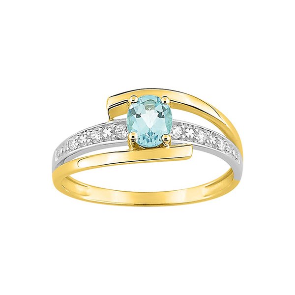 Bague aigue-marine oxyde(s) de zirconium Or Jaune 375 rhodiée