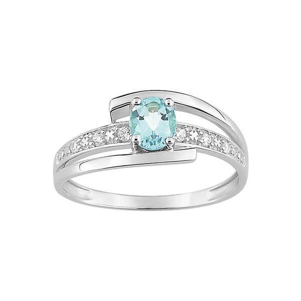 Bague aigue-marine oxyde(s) de zirconium Or Blanc 375