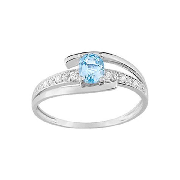 Bague topaze bleue traitée oxyde(s) de zirconium Or Blanc 375