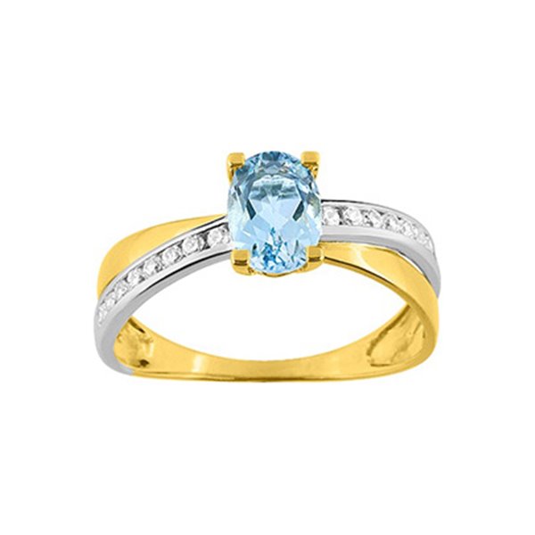 Bague topaze bleue traitée oxyde(s) de zirconium Or Jaune et Blanc Or 375