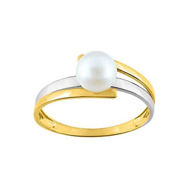 Bague perles de culture 6mm Or Jaune et Blanc Or 375