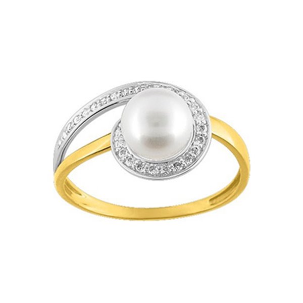 Bague perles de culture oxyde(s) de zirconium Or Jaune et Blanc Or 375