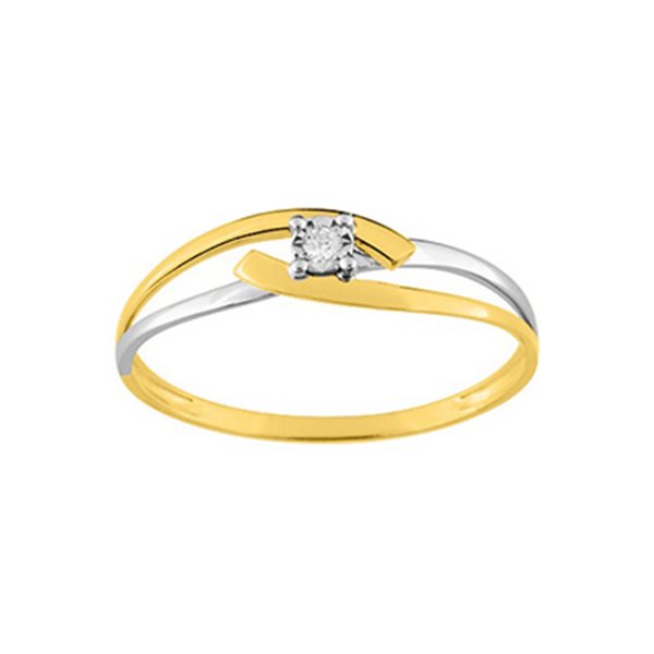 Bague diamant 0.018 Or Jaune 375 rhodiée