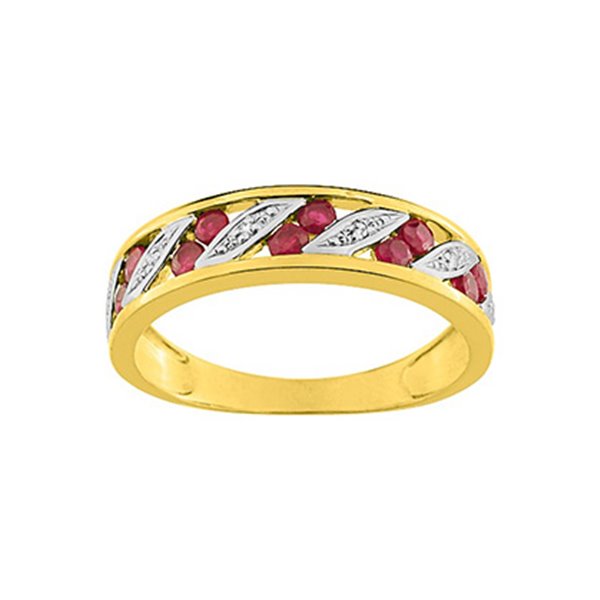 Bague rubis diamant 0.018 Or Jaune 375 rhodiée