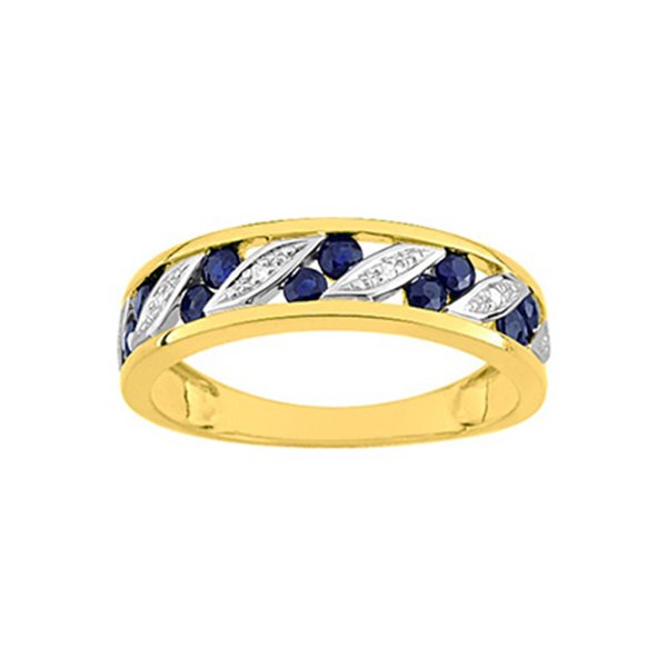 Bague saphir diamant 0.018 Or Jaune 375 rhodiée