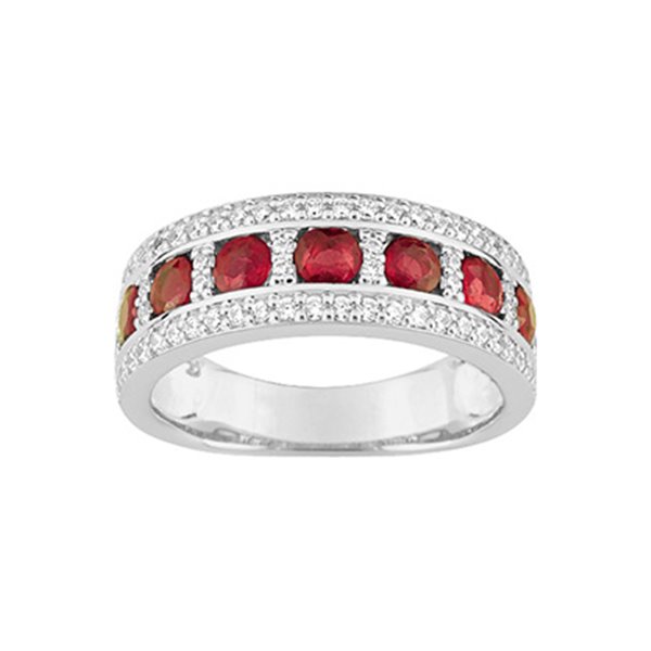 Bague rubis trilogie 1.54c oxyde(s) de zirconium 0.90c Or Blanc 375