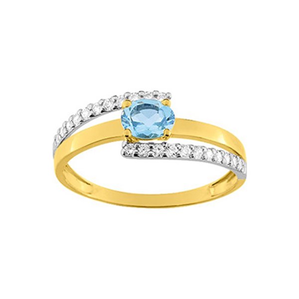 Bague topaze bleue traitée oxyde(s) de zirconium Or Jaune 375