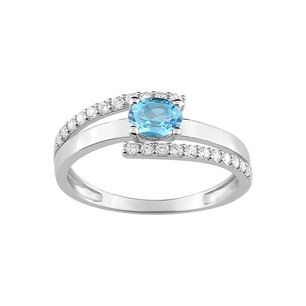 Bague topaze bleue traitée oxyde(s) de zirconium Or Blanc 375