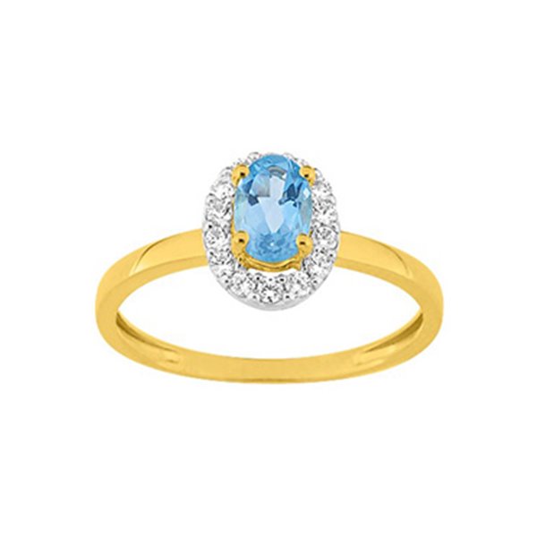 Bague topaze bleue traitée oxyde(s) de zirconium Or Jaune 375