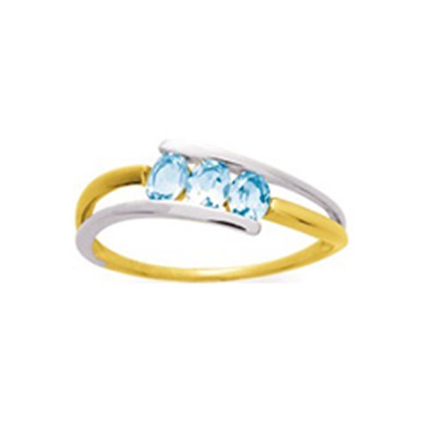 Bague trilogie topaze bleue traitée Or Jaune et Blanc Or 375