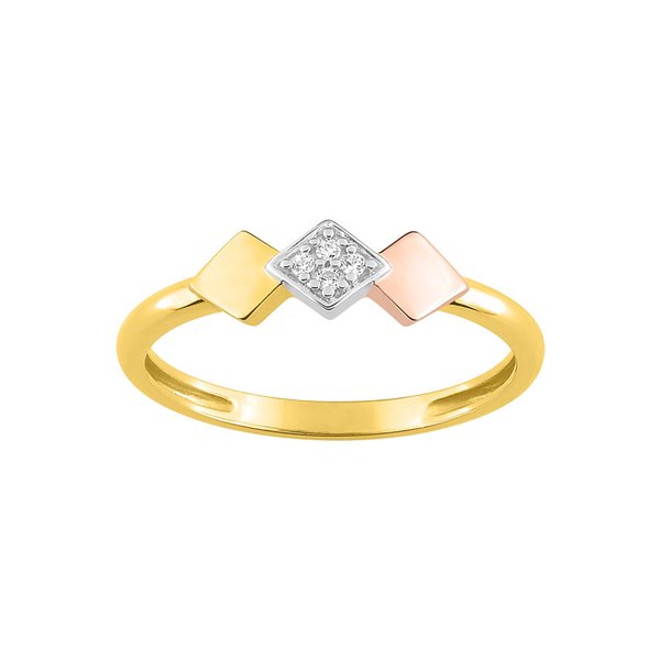 Bague 0.03ct Or Jaune et Rose Or 375 rhodiée