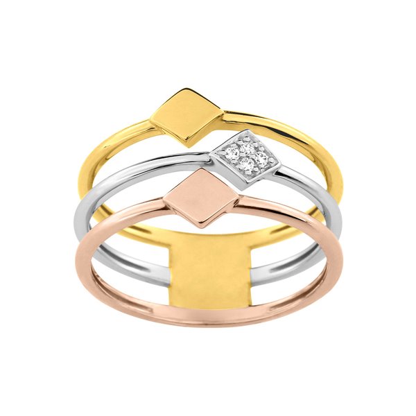 Bague 0.03ct Or Jaune et Rose Or 375 rhodiée