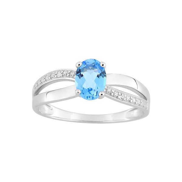 Bague topaze bleue traitée oxyde(s) de zirconium Or Blanc 375