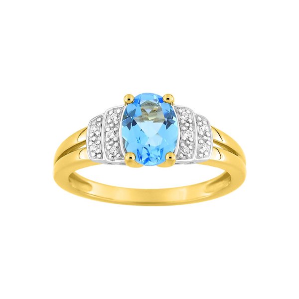 Bague topaze bleue traitée oxyde(s) de zirconium Or Jaune 375 rhodiée