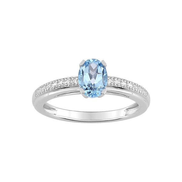 Bague topaze bleue traitée diamant 03ct Or Blanc 375