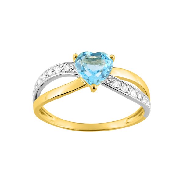 Bague topaze bleue traitée oxyde(s) de zirconium Or Jaune 375 rhodiée