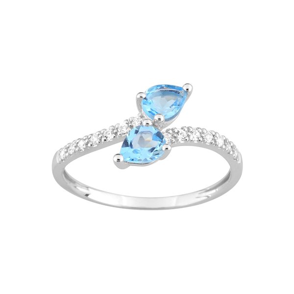 Bague topaze bleue traitée oxyde(s) de zirconium Or Blanc 375