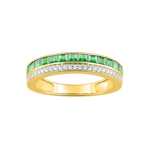 Bague émeraude oxyde(s) de zirconium Or Jaune 375 rhodiée