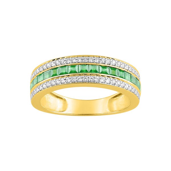 Bague émeraude oxyde(s) de zirconium Or Jaune 375 rhodiée