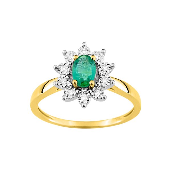 Bague émeraude diamant 0.06ct GHP2P3 Or Jaune 375 rhodiée