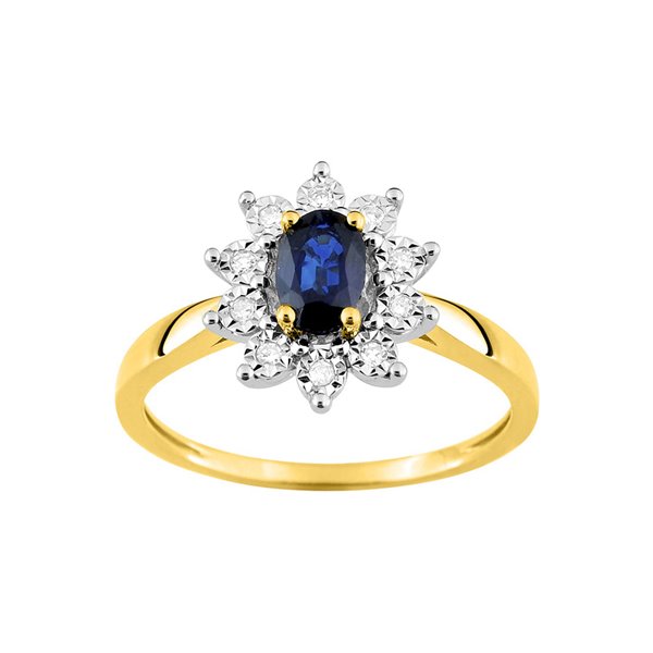 Bague saphir diamant 0.06ct GHP2P3 Or Jaune 375 rhodiée