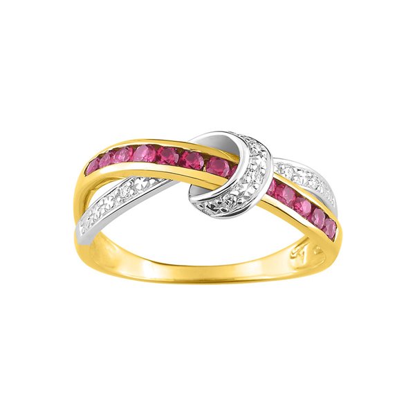 Bague rubis diamant 0.03ct Or Jaune 375 rhodiée