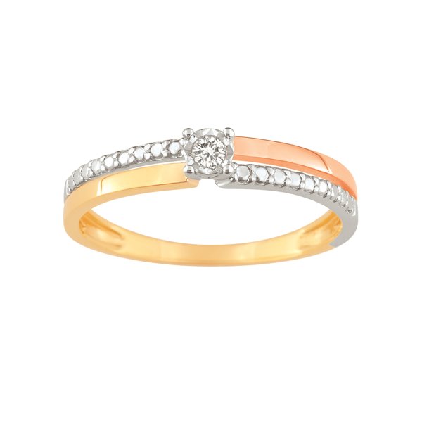 Bague diamant 0.04ct Or Jaune 375 rose bicolore