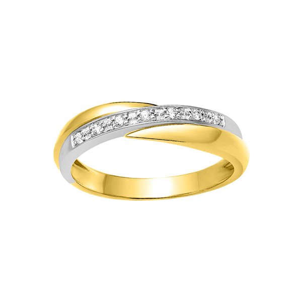 Alliance croisée grain diamant 0.06ct Or Jaune et blanc Or 750