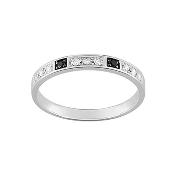 Alliance moderne 11 diamants blanc + noir 0.14ct Or Blanc 750