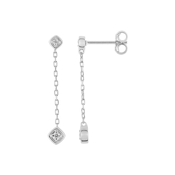 Boucles d'oreilles pendantes diamant 0.06 Or Blanc 750