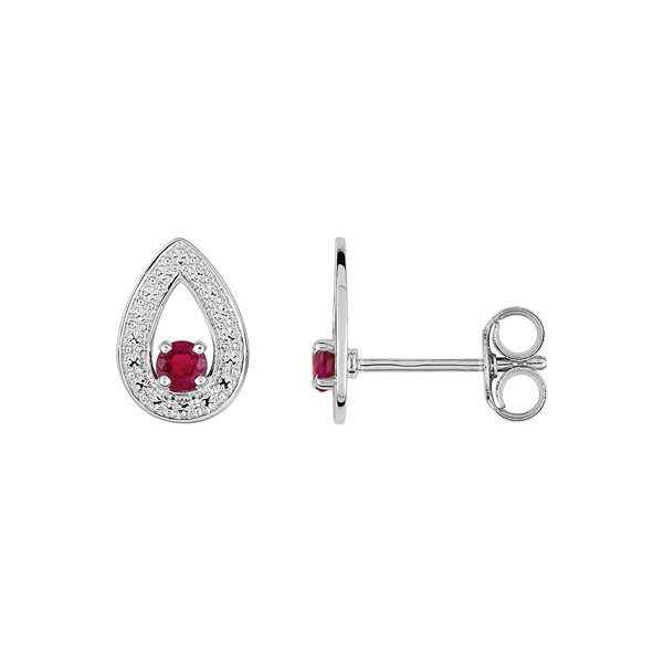 Boucles d'oreilles clou rubis grain.illusion Or Blanc 750