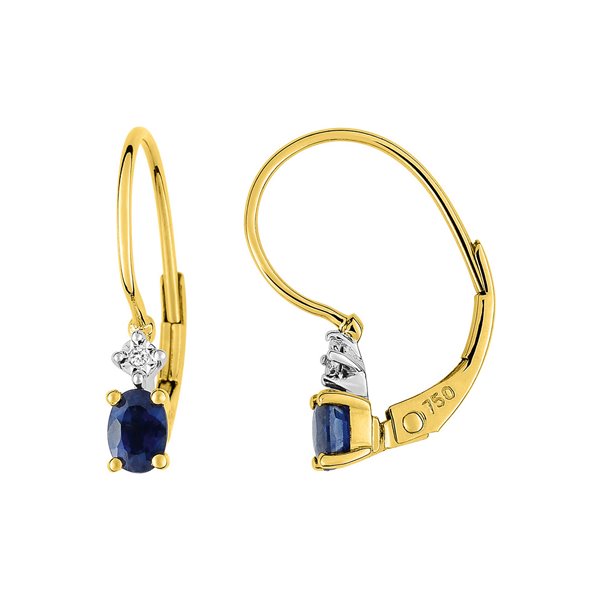 Boucles d'oreilles dormeuses saphir diamant 0.008 Or Jaune 750 rhodiée