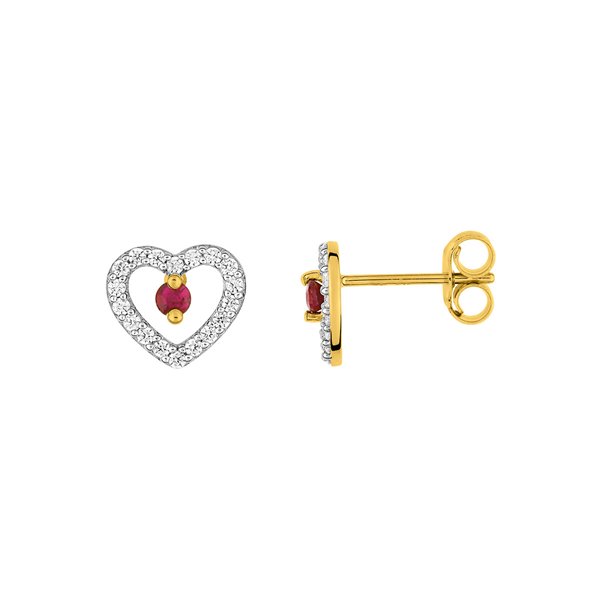 Boucles d'oreilles clou rubis oxyde(s) de zirconium Or Jaune et Blanc Or 375