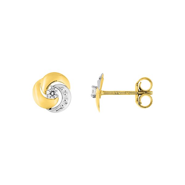 Boucles d'oreilles clou oxyde(s) de zirconium Or Jaune 375 rhodiée