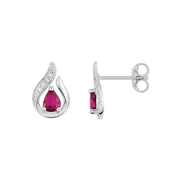 Boucles d'oreilles clou rubis 0.44c diamant 0.008ct Or Blanc 750