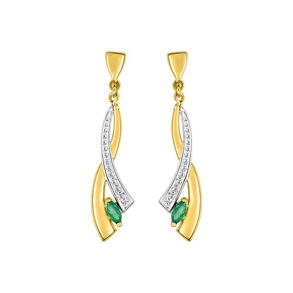 Boucles d'oreilles pendantes émeraude Or Jaune 750 rhodiée